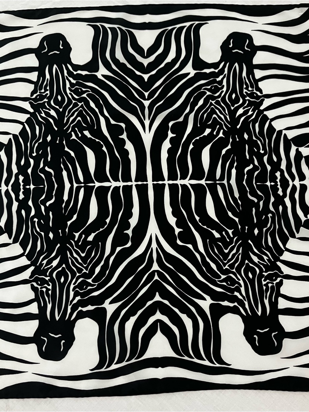 Vtg. Mirrored Zebra Print Scarf - Black and White